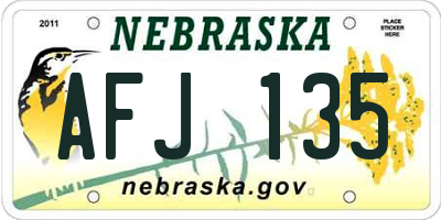 NE license plate AFJ135