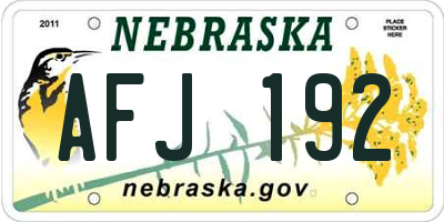 NE license plate AFJ192