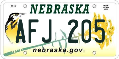 NE license plate AFJ205