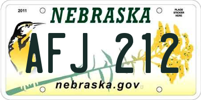 NE license plate AFJ212
