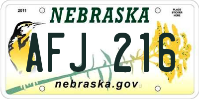 NE license plate AFJ216
