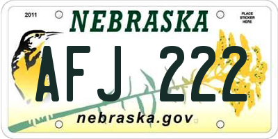 NE license plate AFJ222