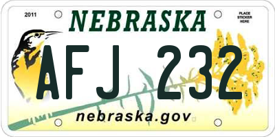 NE license plate AFJ232