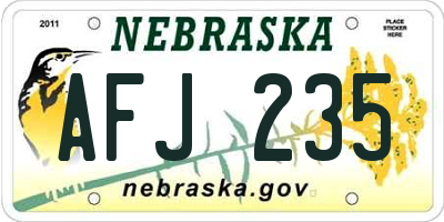 NE license plate AFJ235
