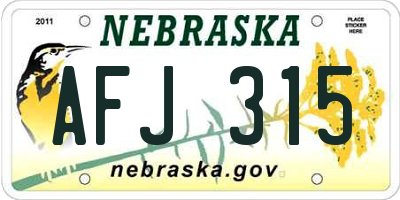 NE license plate AFJ315