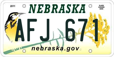NE license plate AFJ671