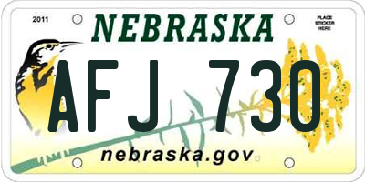 NE license plate AFJ730