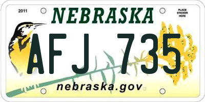 NE license plate AFJ735