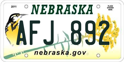 NE license plate AFJ892