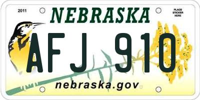 NE license plate AFJ910