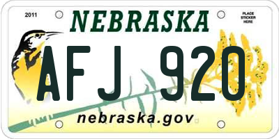 NE license plate AFJ920