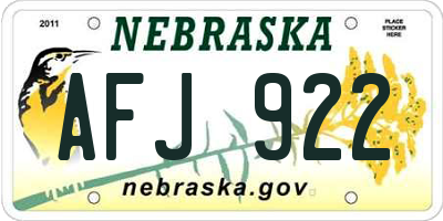 NE license plate AFJ922