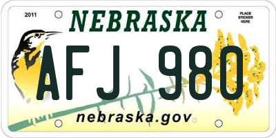 NE license plate AFJ980