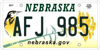 NE license plate AFJ985