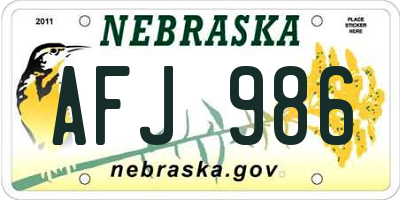 NE license plate AFJ986