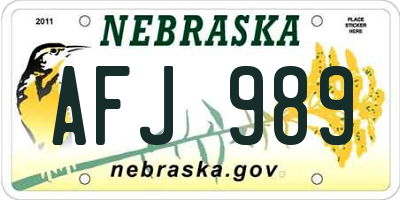 NE license plate AFJ989