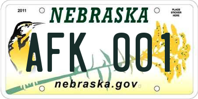 NE license plate AFK001
