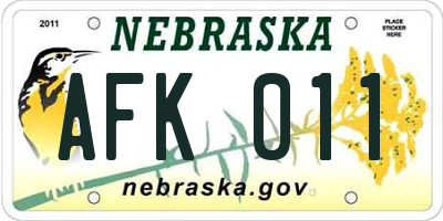 NE license plate AFK011