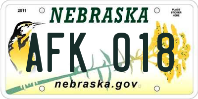 NE license plate AFK018