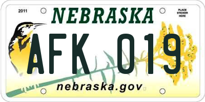 NE license plate AFK019