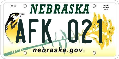NE license plate AFK021