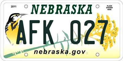 NE license plate AFK027