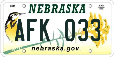 NE license plate AFK033