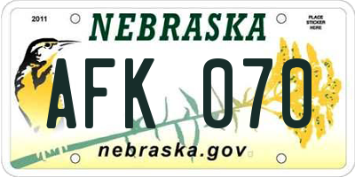NE license plate AFK070