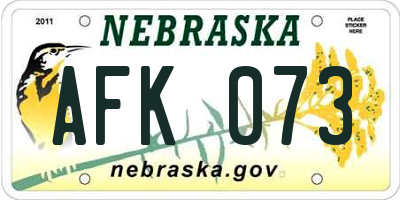 NE license plate AFK073