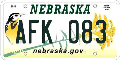 NE license plate AFK083