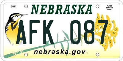 NE license plate AFK087
