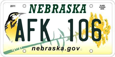 NE license plate AFK106