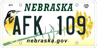 NE license plate AFK109