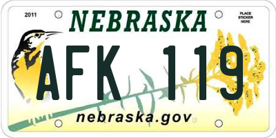NE license plate AFK119