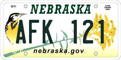 NE license plate AFK121