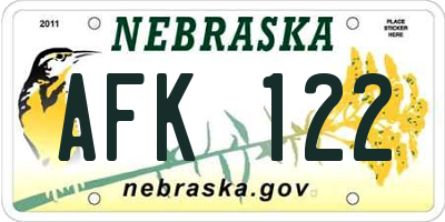 NE license plate AFK122