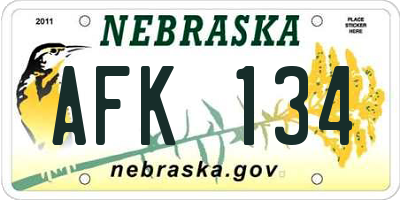 NE license plate AFK134