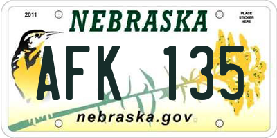 NE license plate AFK135