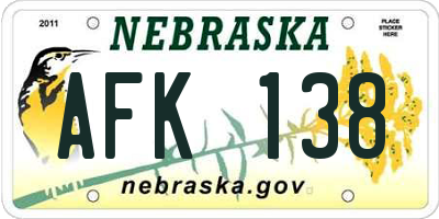 NE license plate AFK138