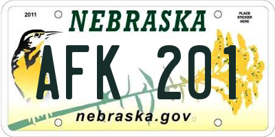 NE license plate AFK201