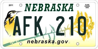 NE license plate AFK210