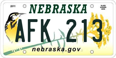 NE license plate AFK213