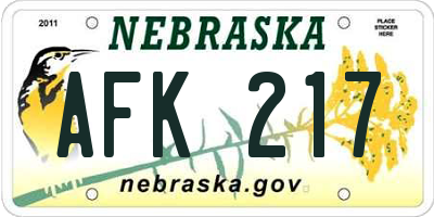 NE license plate AFK217