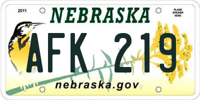 NE license plate AFK219