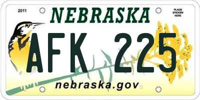 NE license plate AFK225