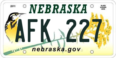 NE license plate AFK227