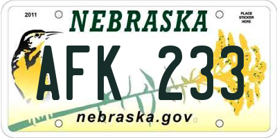 NE license plate AFK233