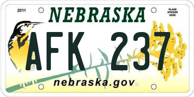 NE license plate AFK237