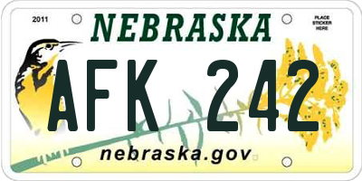 NE license plate AFK242