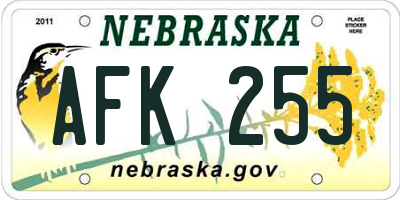 NE license plate AFK255
